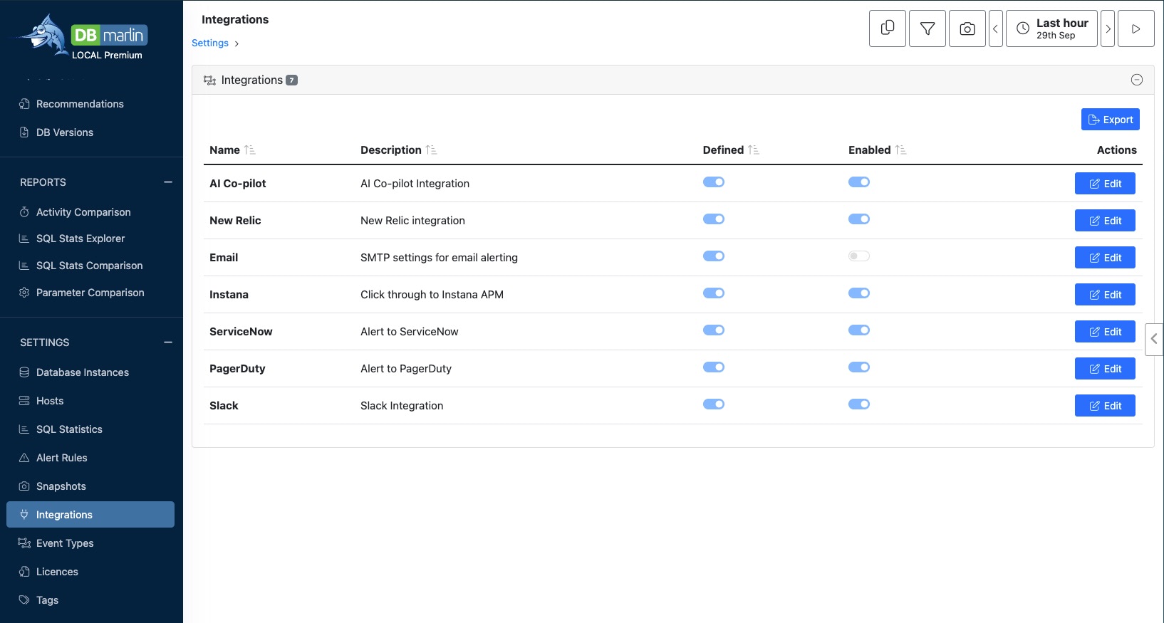 Integration settings