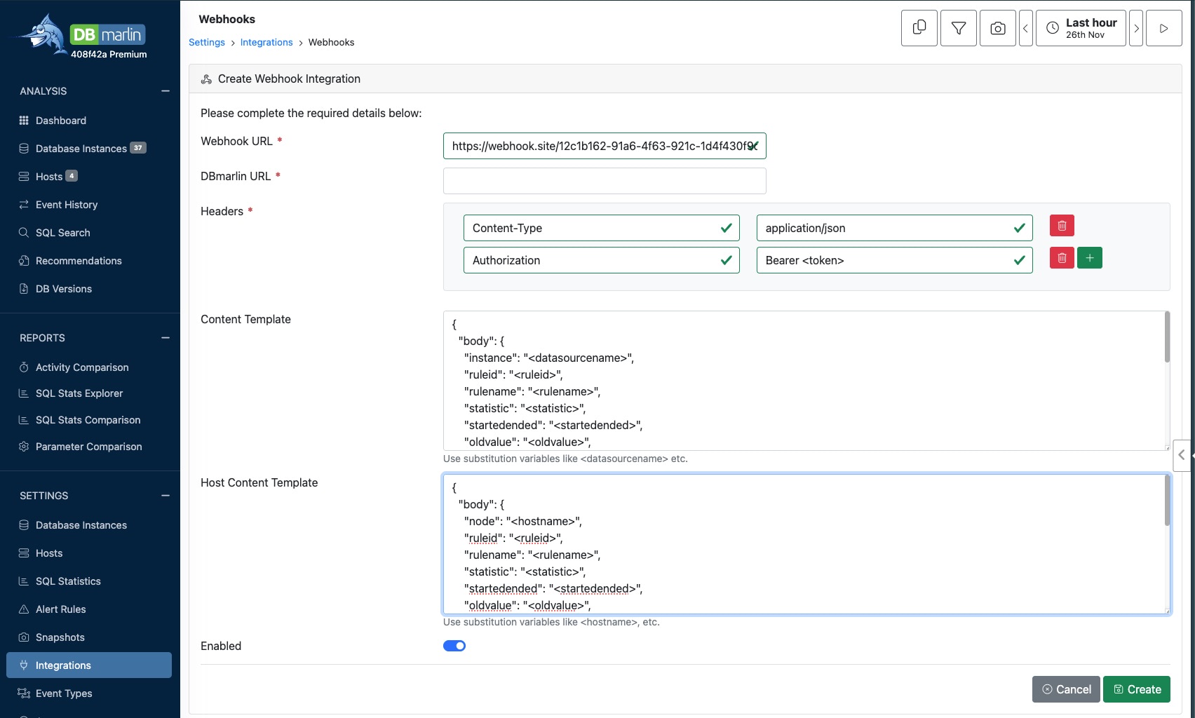 Webhook Edit Settings