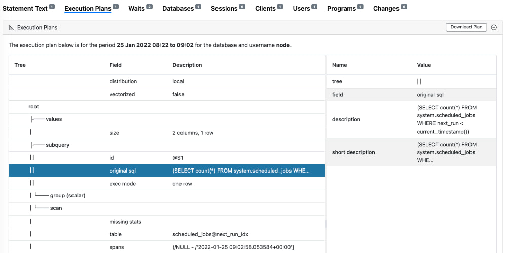 DBmarlin CockroachDB execution plans