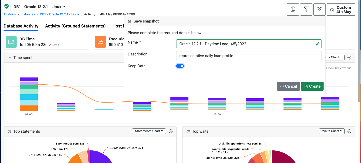 DBmarlin saved snapshot