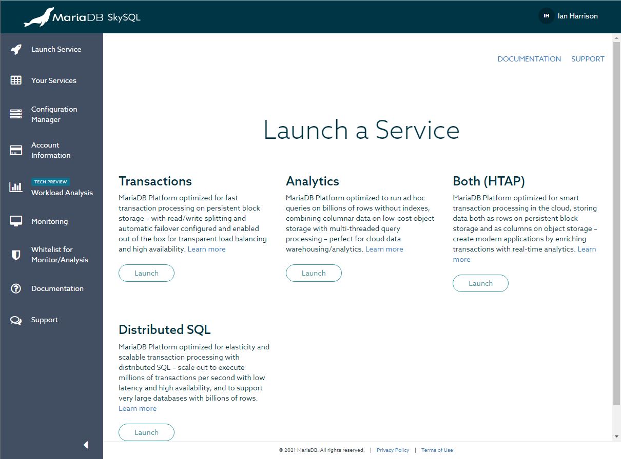 Launch a SkySQL Service