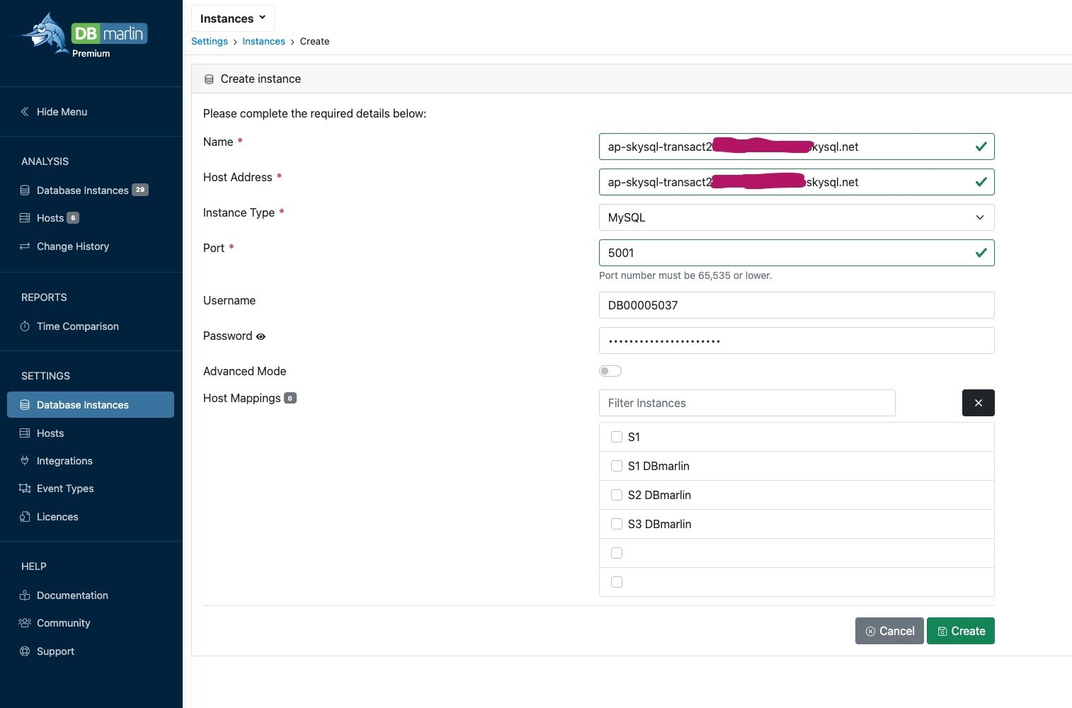 Configure DBmarlin for SkySQL