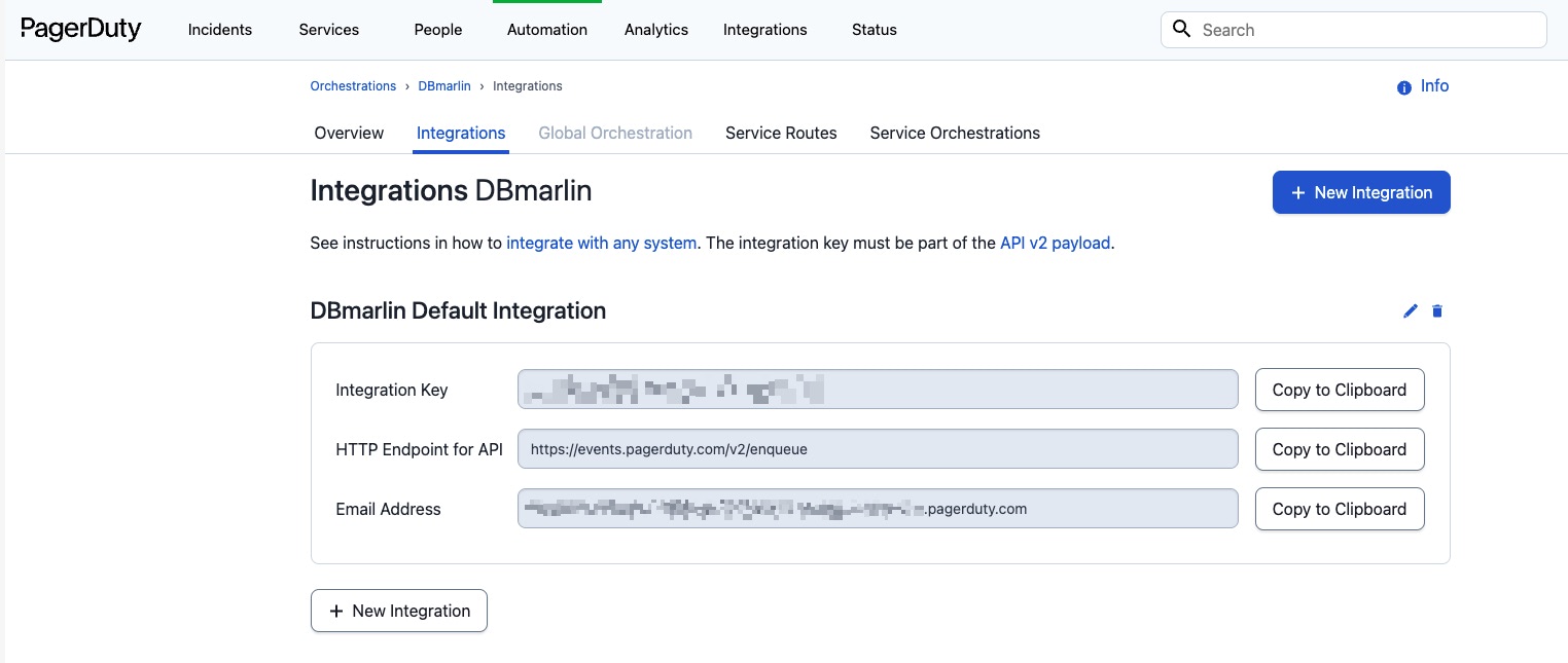 PagerDuty Settings in DBmarlin