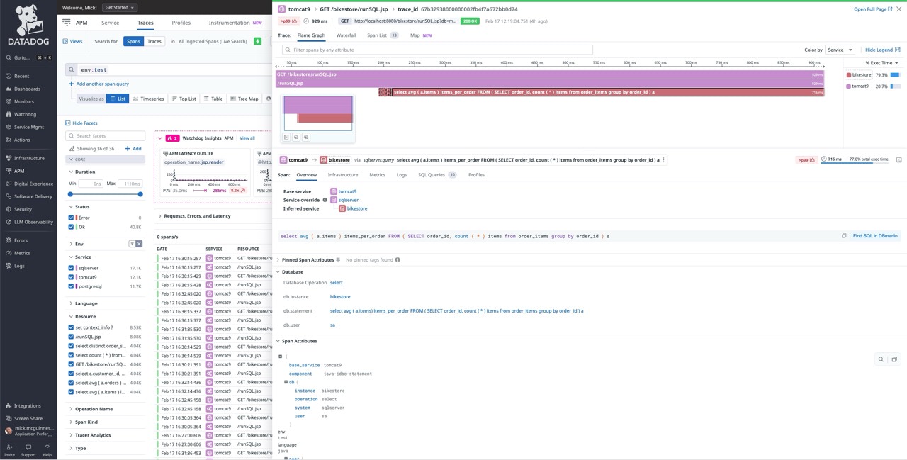 DataDog SQL trace click-through