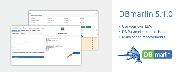 DBmarlin 5.1.0 with database parameter comparison and use your own LLM