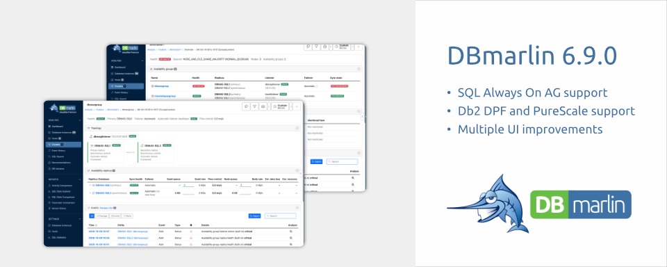 DBmarlin 6.9 with SQL Server Always On Availability Group monitoring and Db2 pureScale support